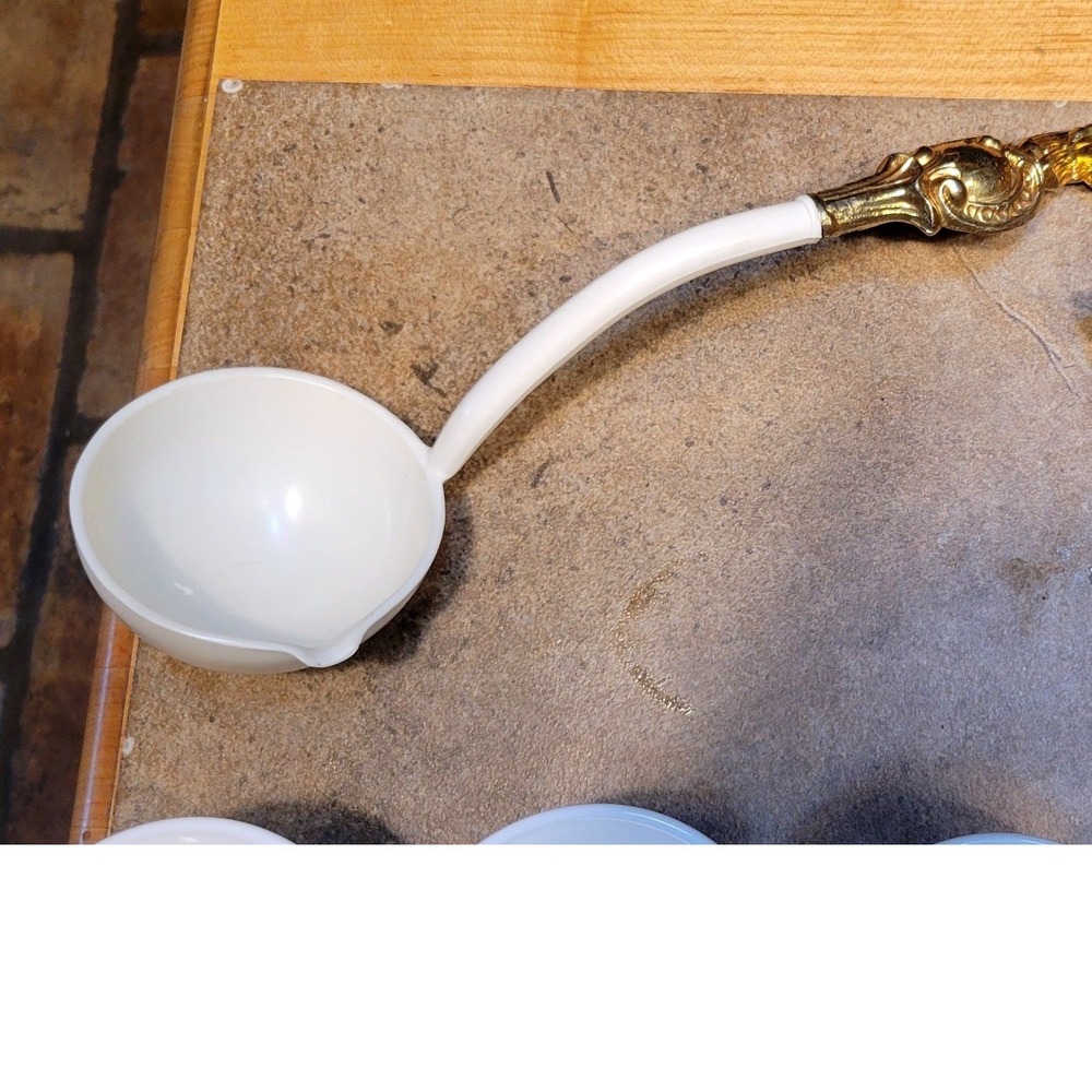 Vintage Punch Ladle Cream with Ornate Gold Scroll Handle Pour Spout